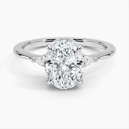 Bornreal Lab-Grown Diamond Oval Three Stone Engagement Ring.