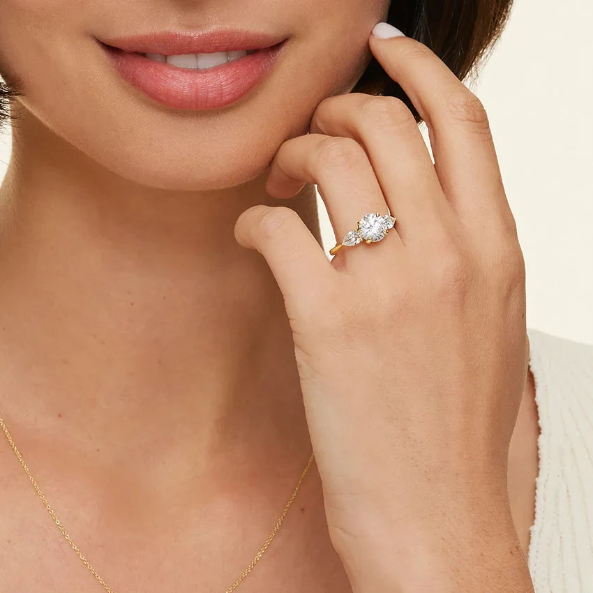 Bornreal Lab-Grown Diamond Oval Three Stone Engagement Ring.