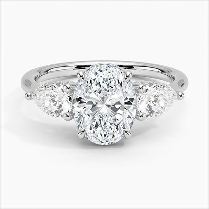 Bornreal Lab-Grown Diamond Oval Three Stone Engagement Ring.