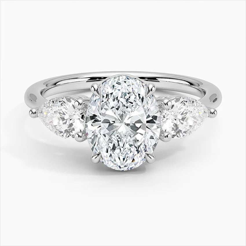 Bornreal Lab-Grown Diamond Oval Three Stone Engagement Ring.
