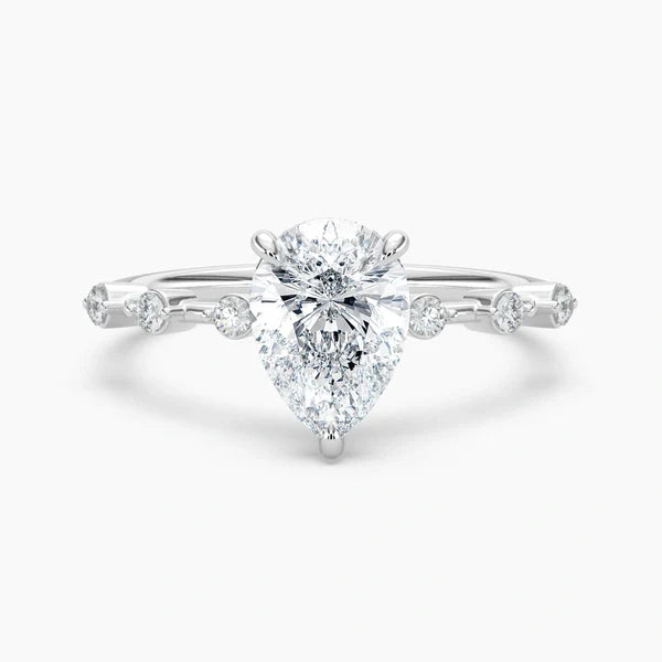 Bornreal Lab-Grown Diamond Pear Cut Sidestone Engagement Ring.