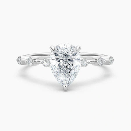 Bornreal Lab-Grown Diamond Pear Cut Sidestone Engagement Ring.