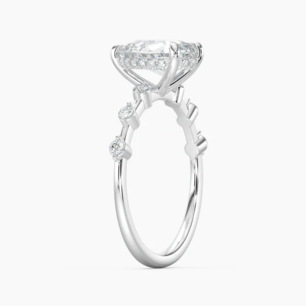 Bornreal Lab-Grown Diamond Pear Cut Sidestone Engagement Ring.
