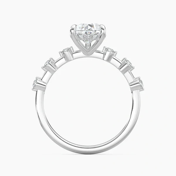 Bornreal Lab-Grown Diamond Pear Cut Sidestone Engagement Ring.