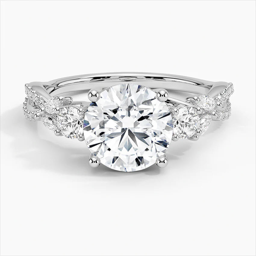 Bornreal Lab-Grown Diamond Round Cut Engagement Ring with Side Stone.