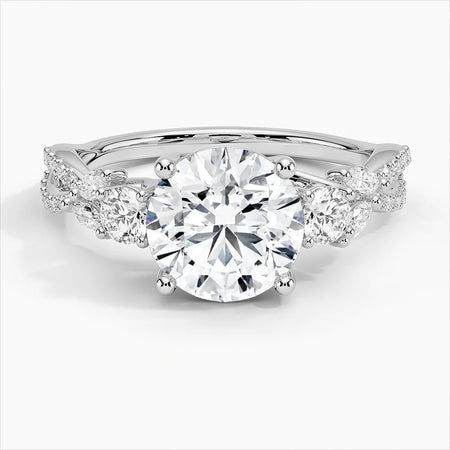 Bornreal Lab-Grown Diamond Round Cut Engagement Ring with Side Stone.