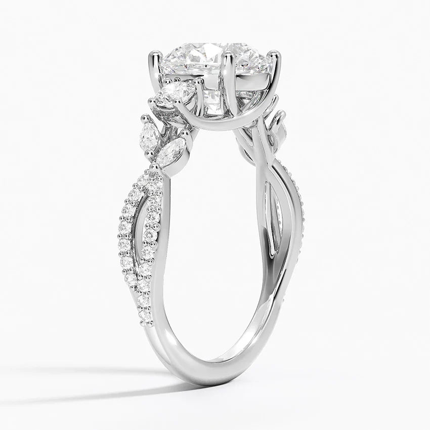 Bornreal Lab-Grown Diamond Round Cut Engagement Ring with Side Stone.