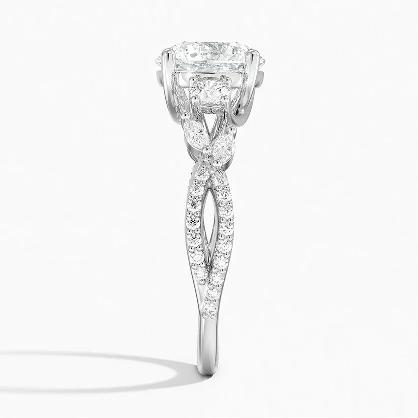 Bornreal Lab-Grown Diamond Round Cut Engagement Ring with Side Stone.