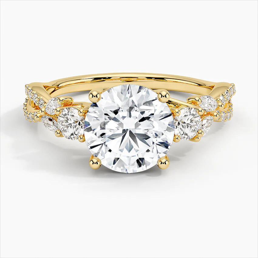 Bornreal Lab-Grown Diamond Round Cut Engagement Ring with Side Stone.