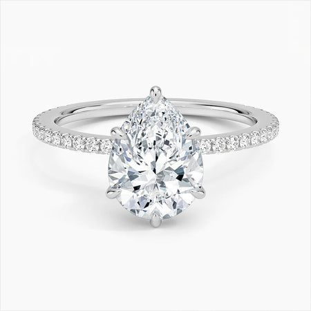 Bornreal Lab-Grown Diamond White Gold Engagement Ring Pear Diamond Gemstone Ring.