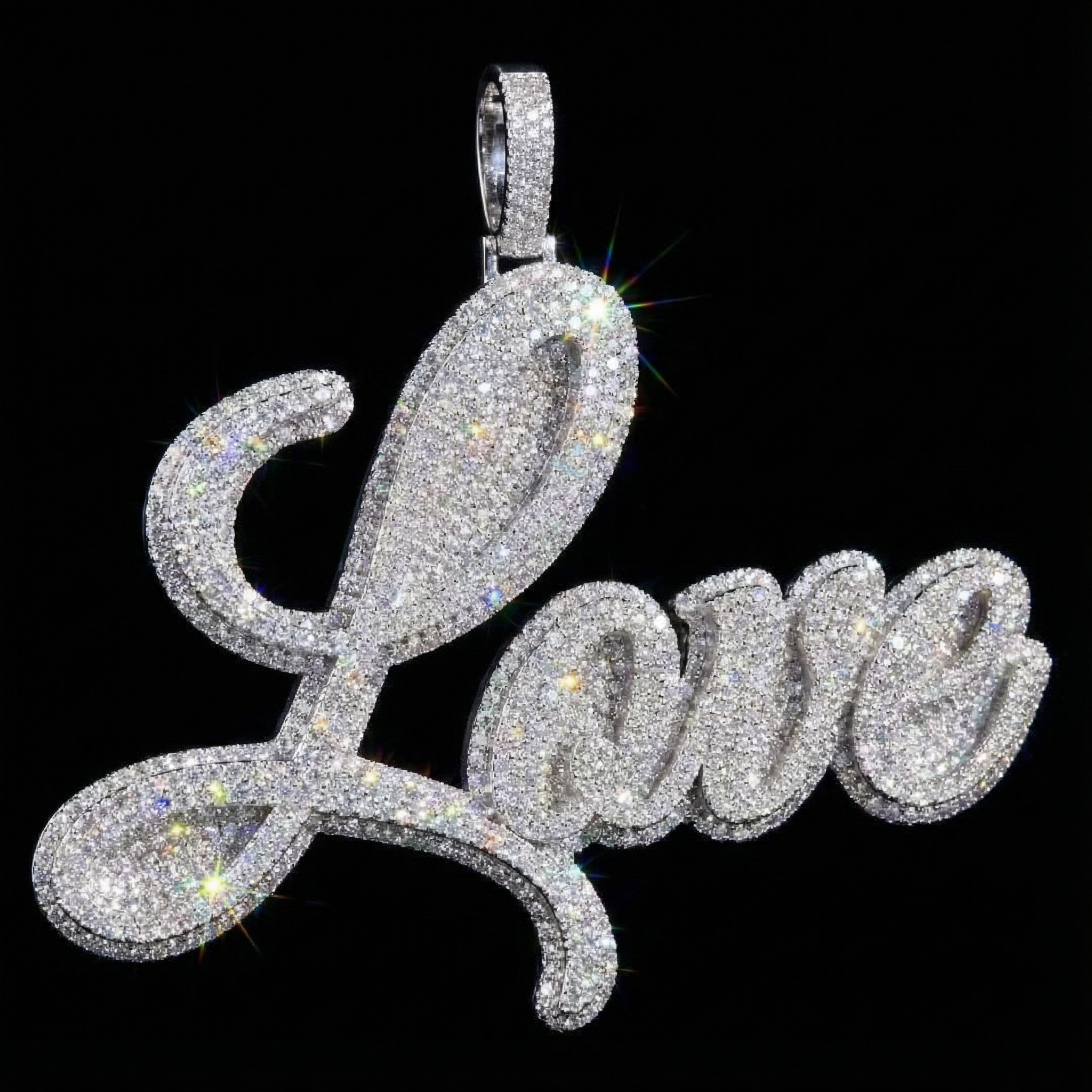 Pendentif numéroté personnalisé glacé, pendentif diamant noir et blanc 