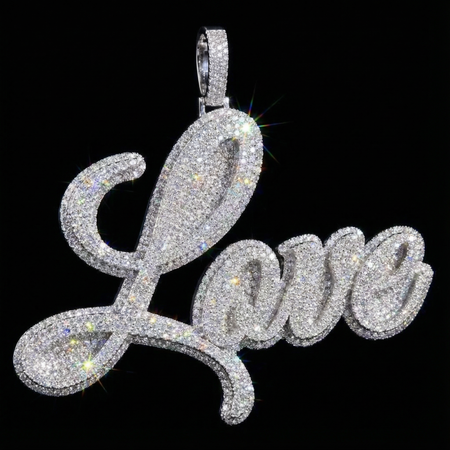 Iced Script Love Moissanite Pendant