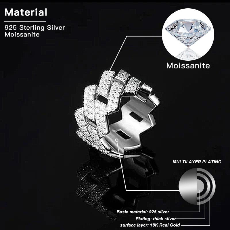 Men's Double Row Cuban Link Ring 925 Silver VVS Stone 18K Gold Plating_03