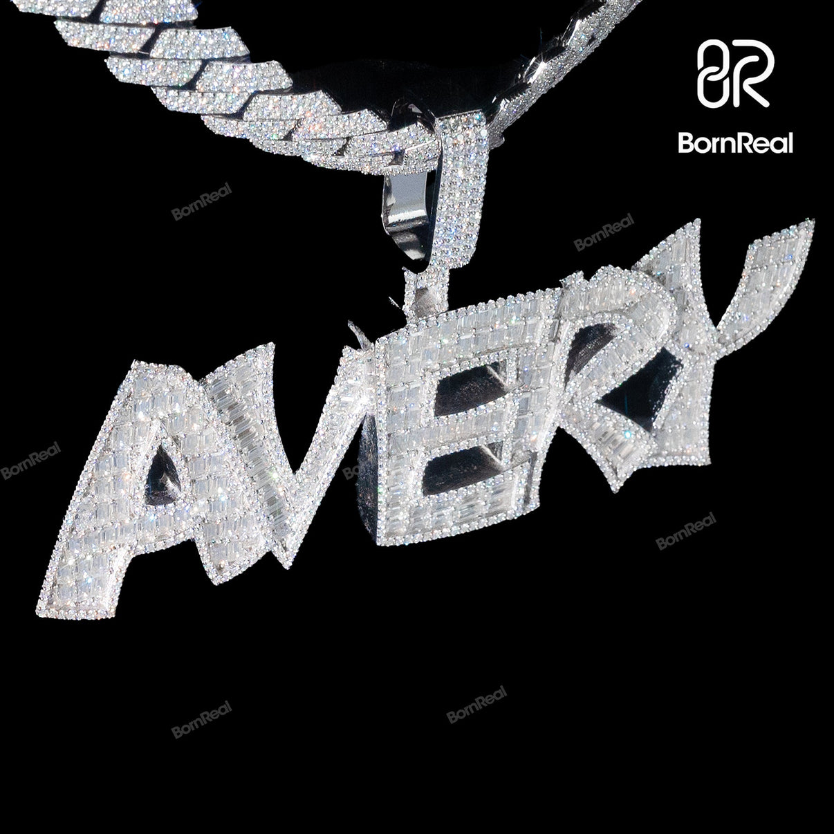 Iced Out 'AVERY' Name Custom 925 silver Pendant Bornreal Jewelry