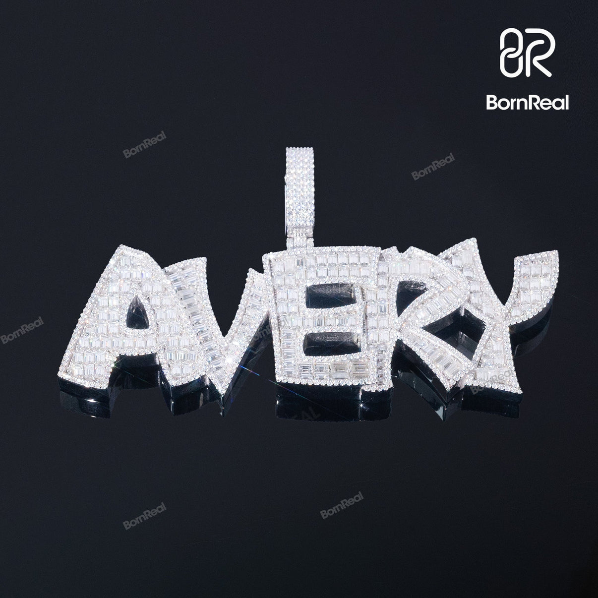 Iced Out 'AVERY' Name Custom 925 silver Pendant Bornreal Jewelry