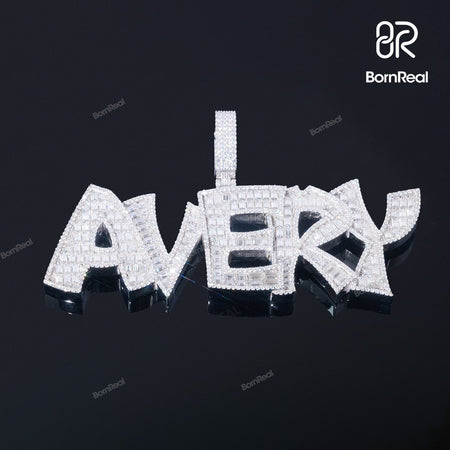 Iced Out 'AVERY' Name Custom 925 silver Pendant Bornreal Jewelry