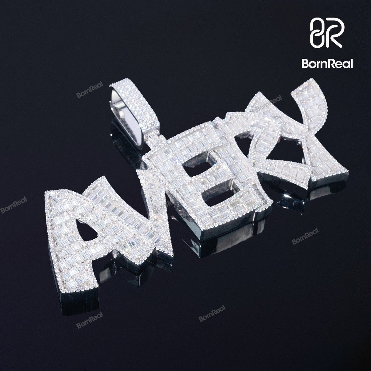 Iced Out 'AVERY' Name Custom 925 silver Pendant Bornreal Jewelry