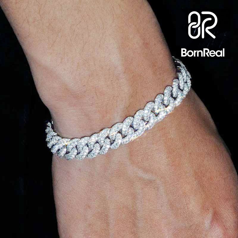 Round Cut Iced Out Cuban Link Bracelet Hip Hop Rapper Performance Wear_06