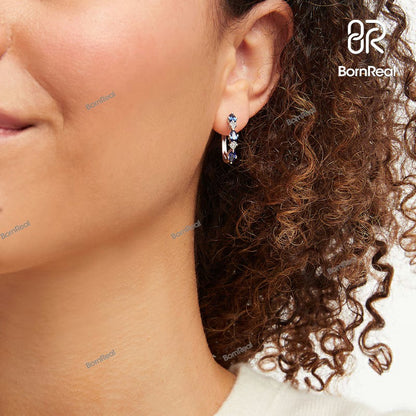 Pendientes de aro de corte redondo en plata de ley color D para mujer