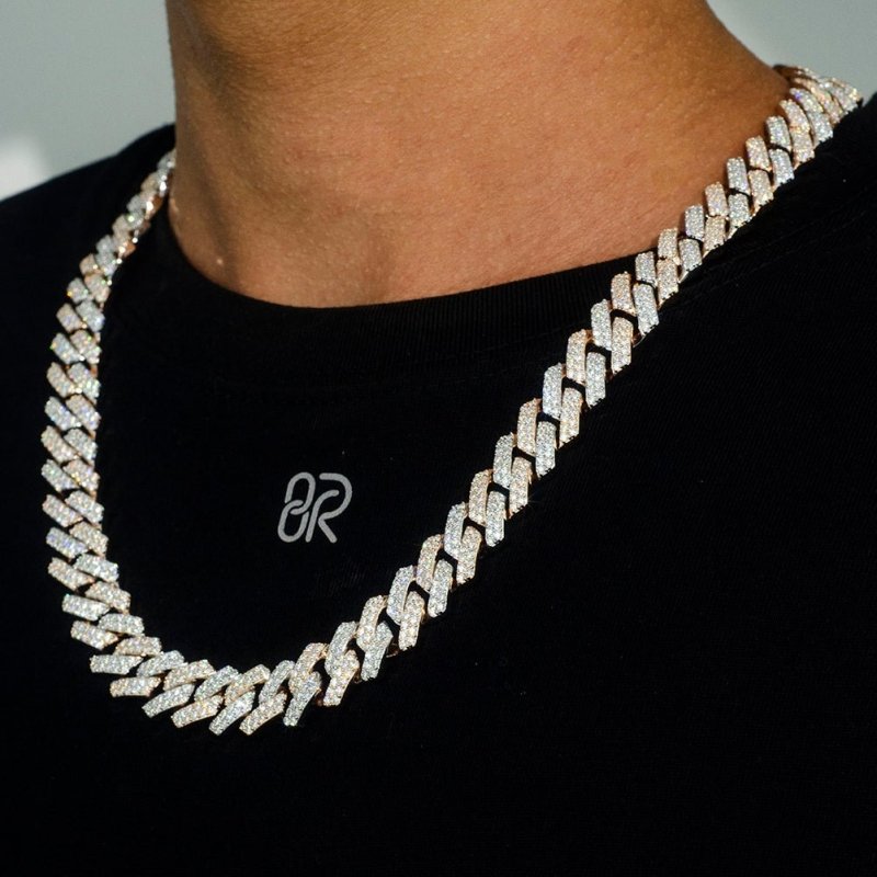 Two Tones VVS Stone Cuban Link Necklace & Bracelet for High-end Events_01