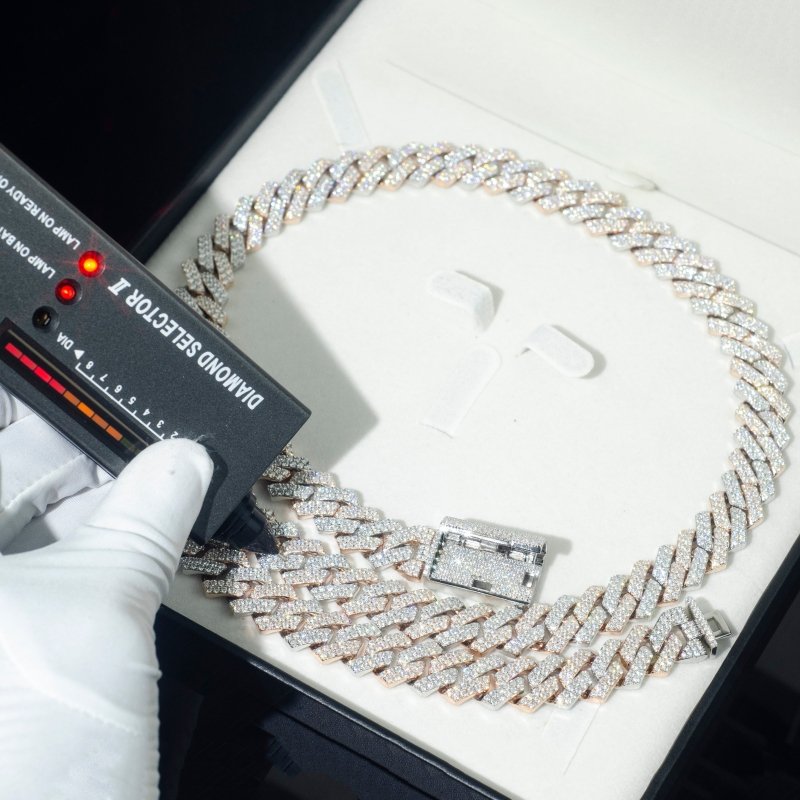 Two Tones VVS Stone Cuban Link Necklace & Bracelet for High-end Events_02