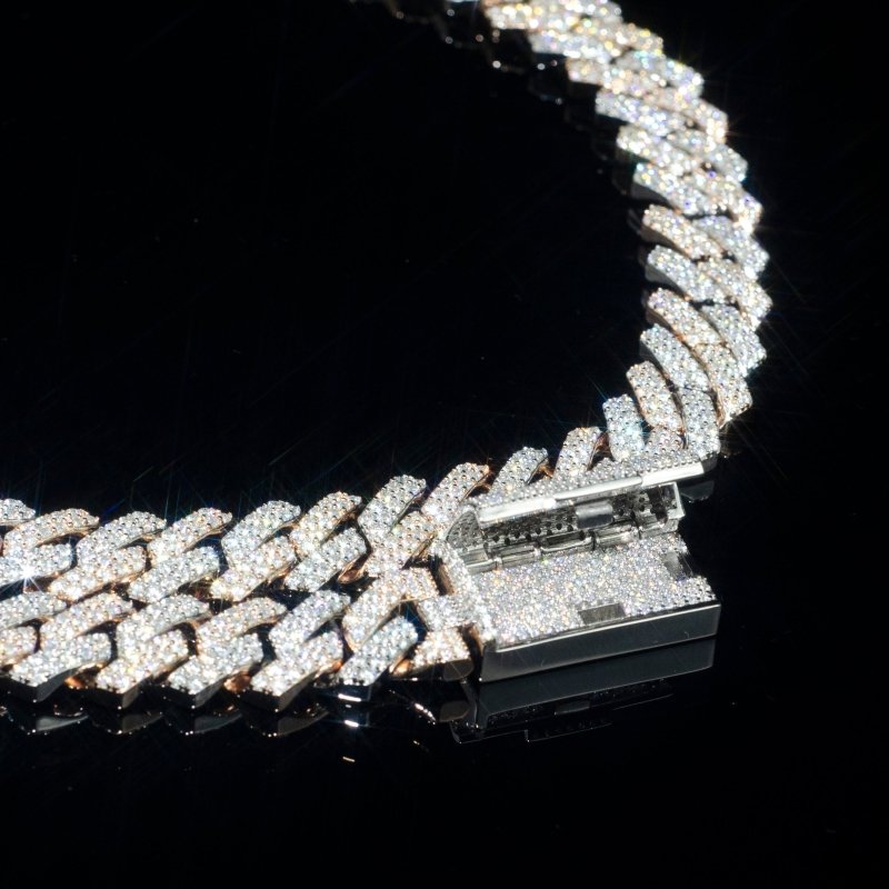 Two Tones VVS Stone Cuban Link Necklace & Bracelet for High-end Events_04