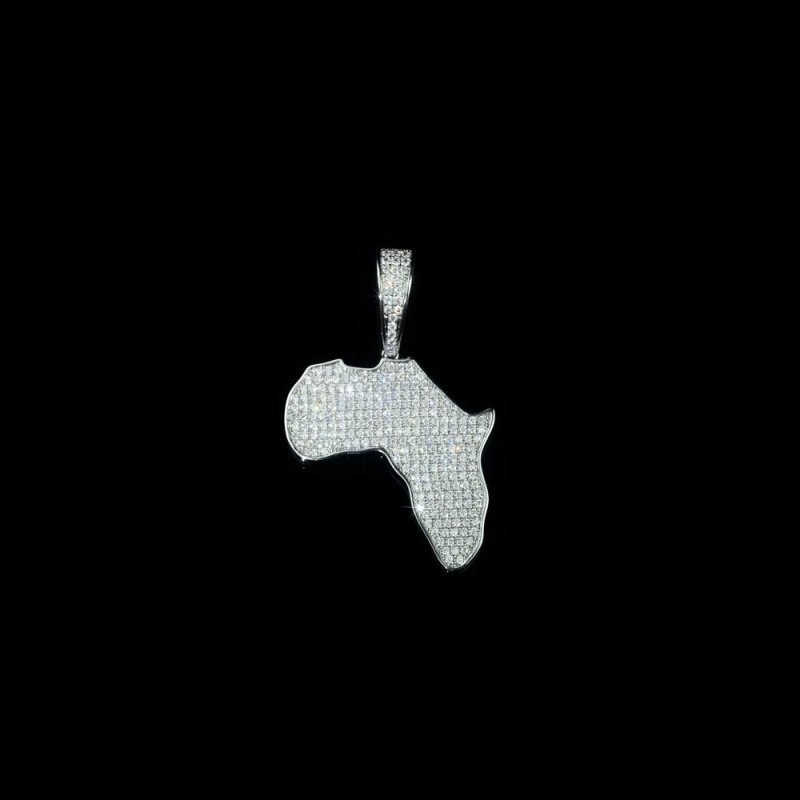 Africa Map D Color Moissanite Diamond 925 Silver Pendant 1.5"