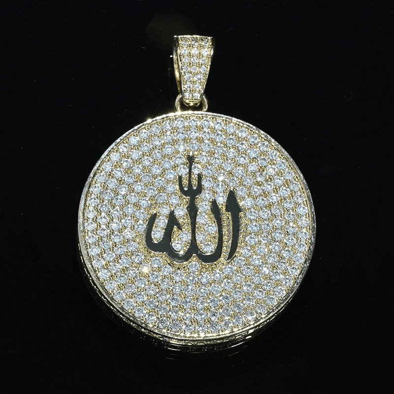 Allah God Arabic Charm D Color Moissanite Diamond 925 Silver Pendant 1.5"