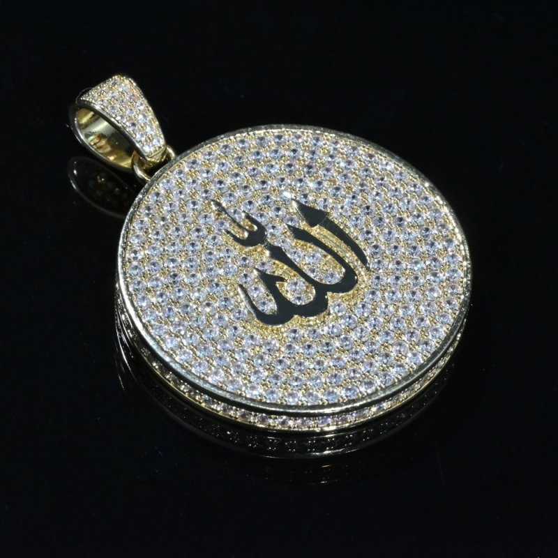 Allah God Arabic Charm D Color Moissanite Diamond 925 Silver Pendant 1.5"