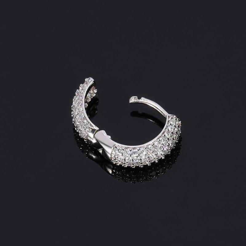 Anti - allergic High - Quality VVS Moissanite Diamond Mens Round Paved Hoop Earrings For Gift