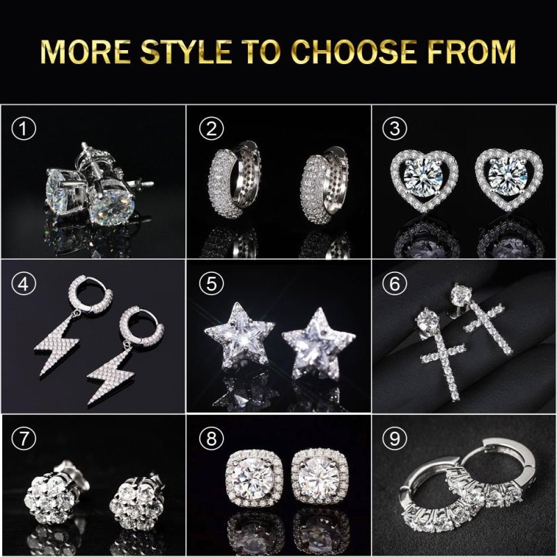 Anti - allergic High - Quality VVS Moissanite Diamond Mens Stud Cross Dangle Earrings For Gift