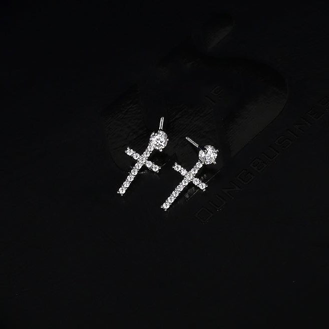 Anti - allergic High - Quality VVS Moissanite Diamond Mens Stud Cross Dangle Earrings For Gift