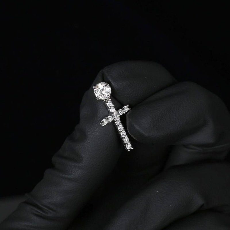 Anti - allergic High - Quality VVS Moissanite Diamond Mens Stud Cross Dangle Earrings For Gift