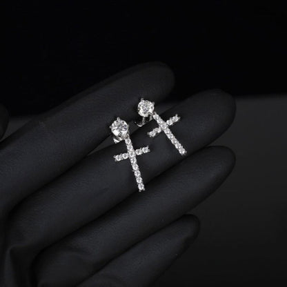 Anti - allergic High - Quality VVS Moissanite Diamond Mens Stud Cross Dangle Earrings For Gift