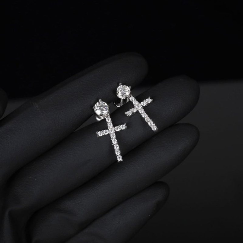 Anti - allergic High - Quality VVS Moissanite Diamond Mens Stud Cross Dangle Earrings For Gift