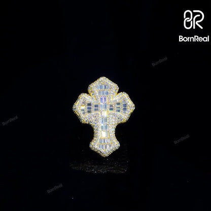 Baguette Mix Round VVS Moissanite Diamond Cross Ring