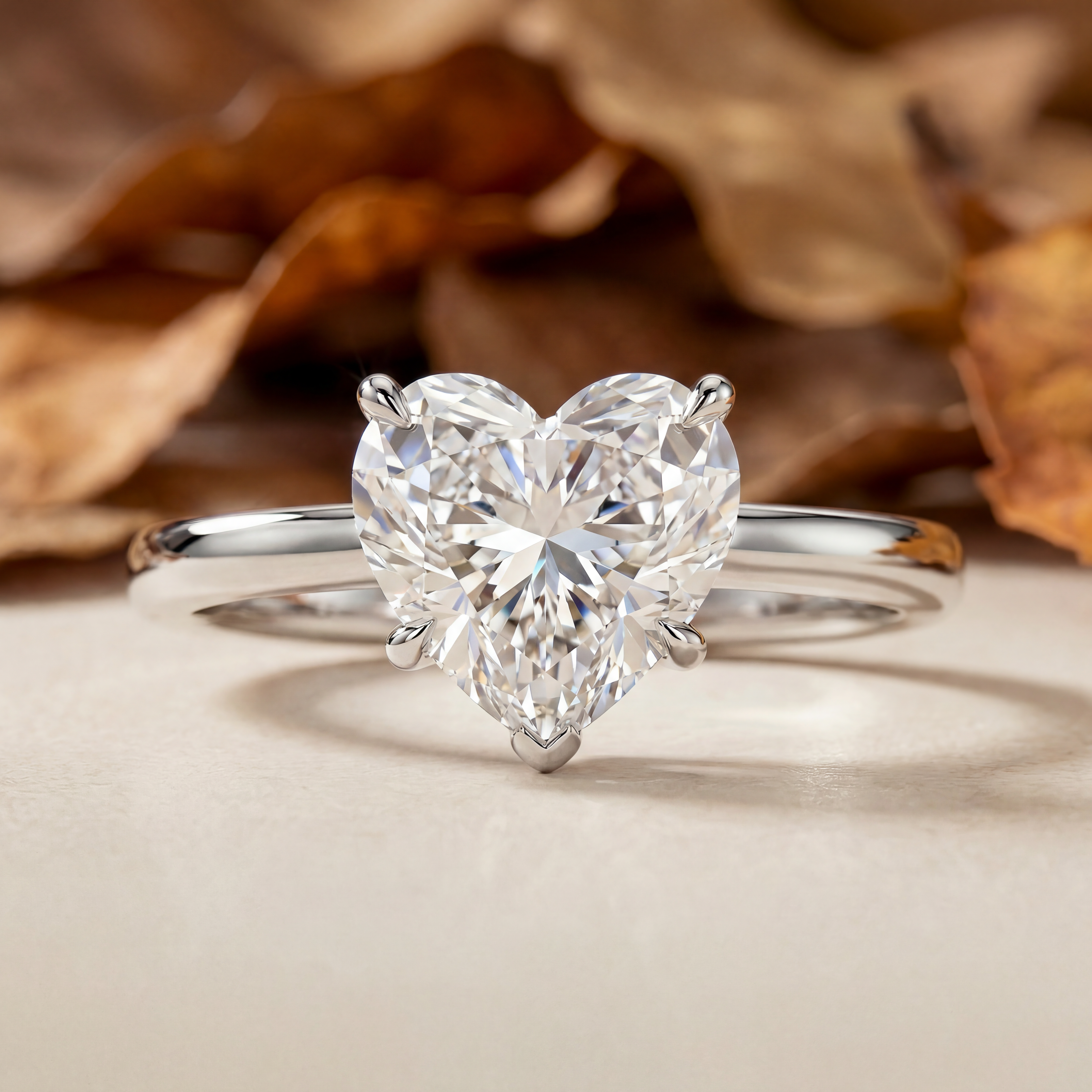 R0969 Heart Cut Five-Prong Solitaire Ring