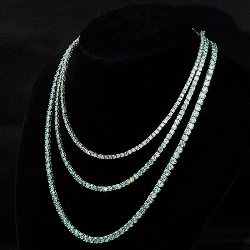 Blue Green Handmade VVS Moissanite Tennis Chain