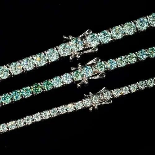 Iced Out Blue Green VVS Tennis Chain Bracelet – wearing display