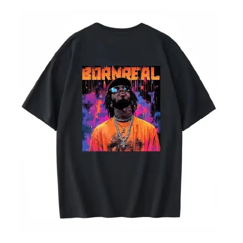 Bornreal Two Year Limited Edition Souvenir - Black Pure Cotton Short Sleeved Hip - Hop Style