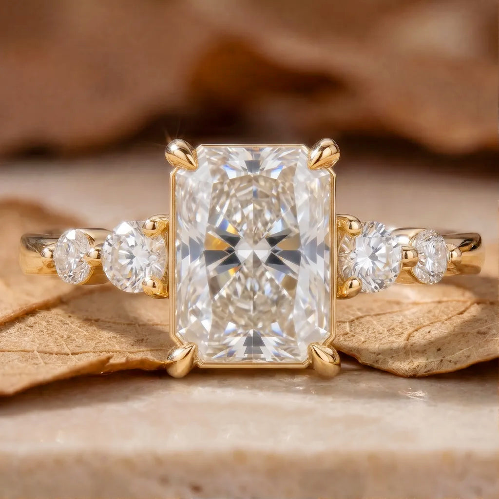 R0841 Radiant Cut Minimalist Trilogy Ring