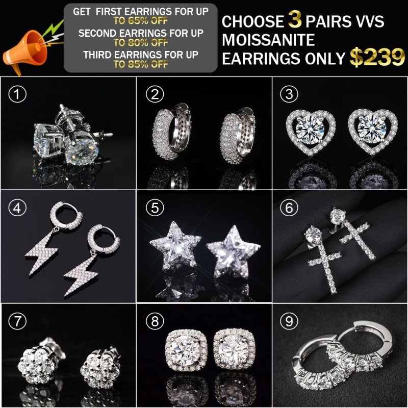 Choose Any 3 Pairs Only $269 VVS Moissanite Earrings (90% Customers Choose)