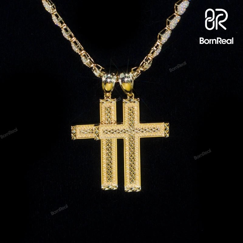 Custom 2“ VVS Moissanite Diamond Gold Plated Cross Pendant