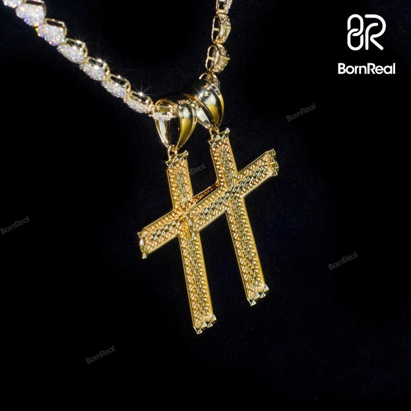 Custom 2“ VVS Moissanite Diamond Gold Plated Cross Pendant