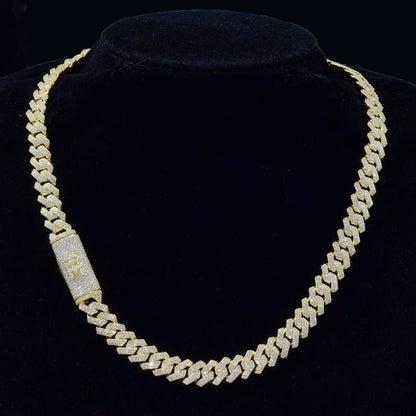 Custom 20MM VVS Moissanite Cuban Link Prong Chain Iced Hip Hop Silver Necklace