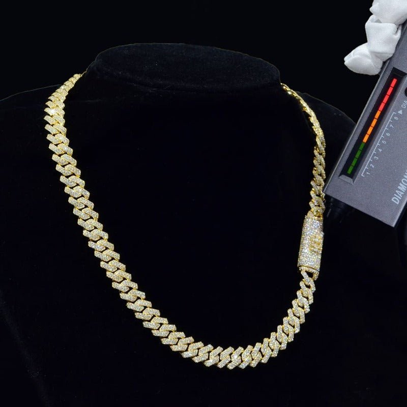 Custom 20MM VVS Moissanite Cuban Link Prong Chain Iced Hip Hop Silver Necklace