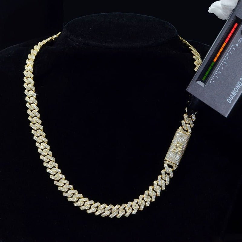 Custom 20MM VVS Moissanite Cuban Link Prong Chain Iced Hip Hop Silver Necklace