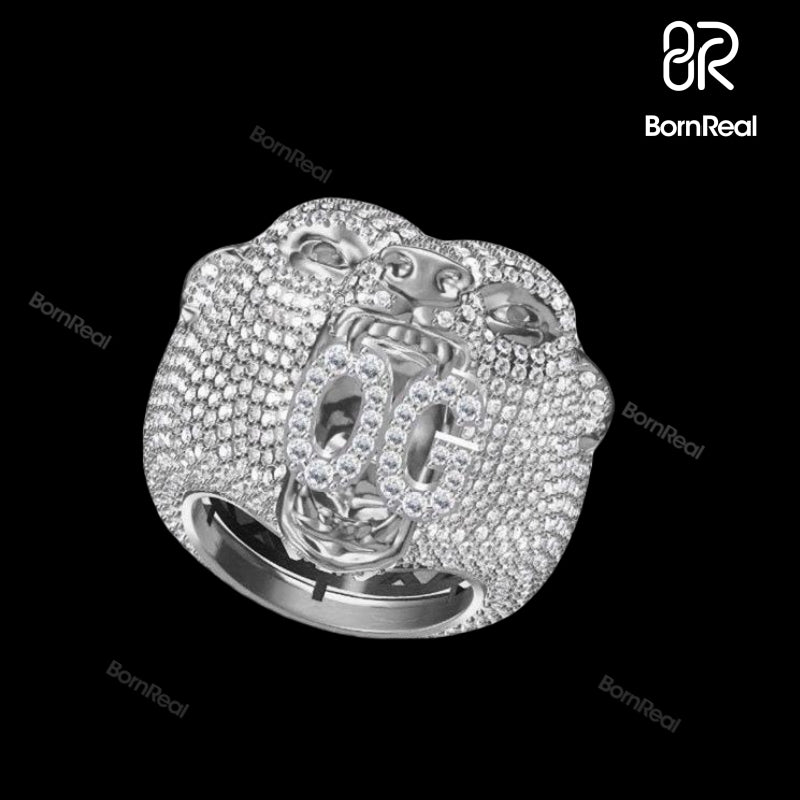 Custom 3D Bear Head Iced Out Diamond Moissanite Hip Hop Male Ring