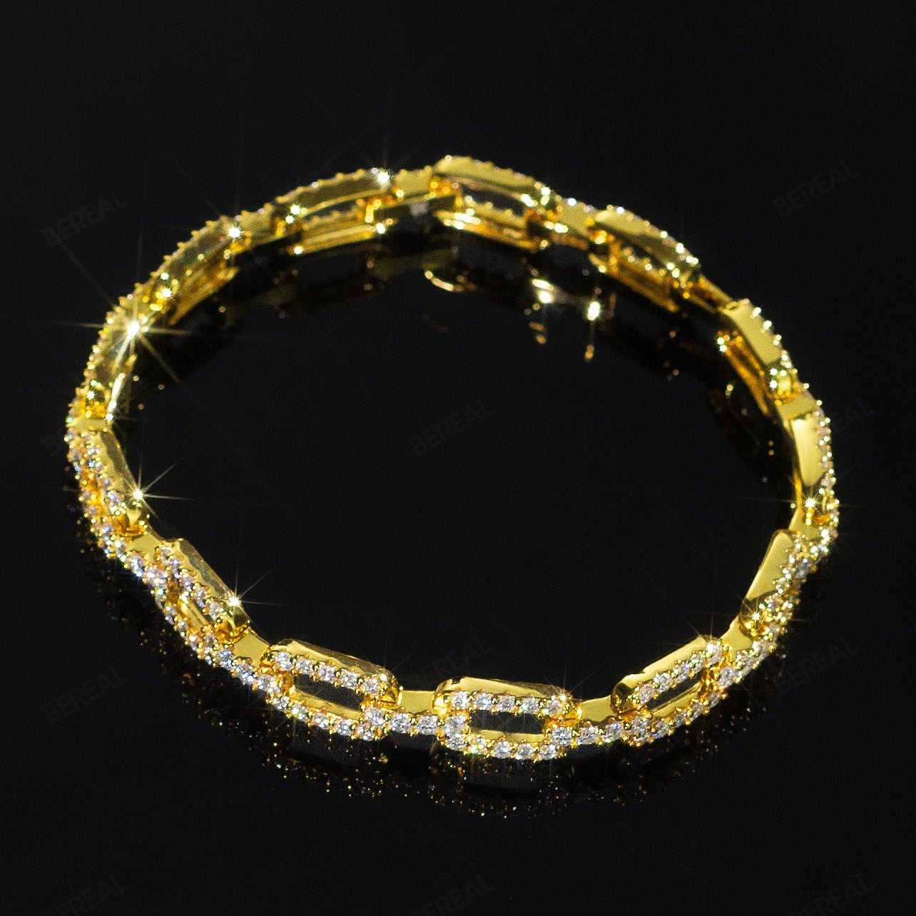 Custom 3MM VVS Moissanite Yellow Gold Square Link Bracelet Custom 925 Silver 10K/14K/18K Real Gold Diamond Rapper Jewelry