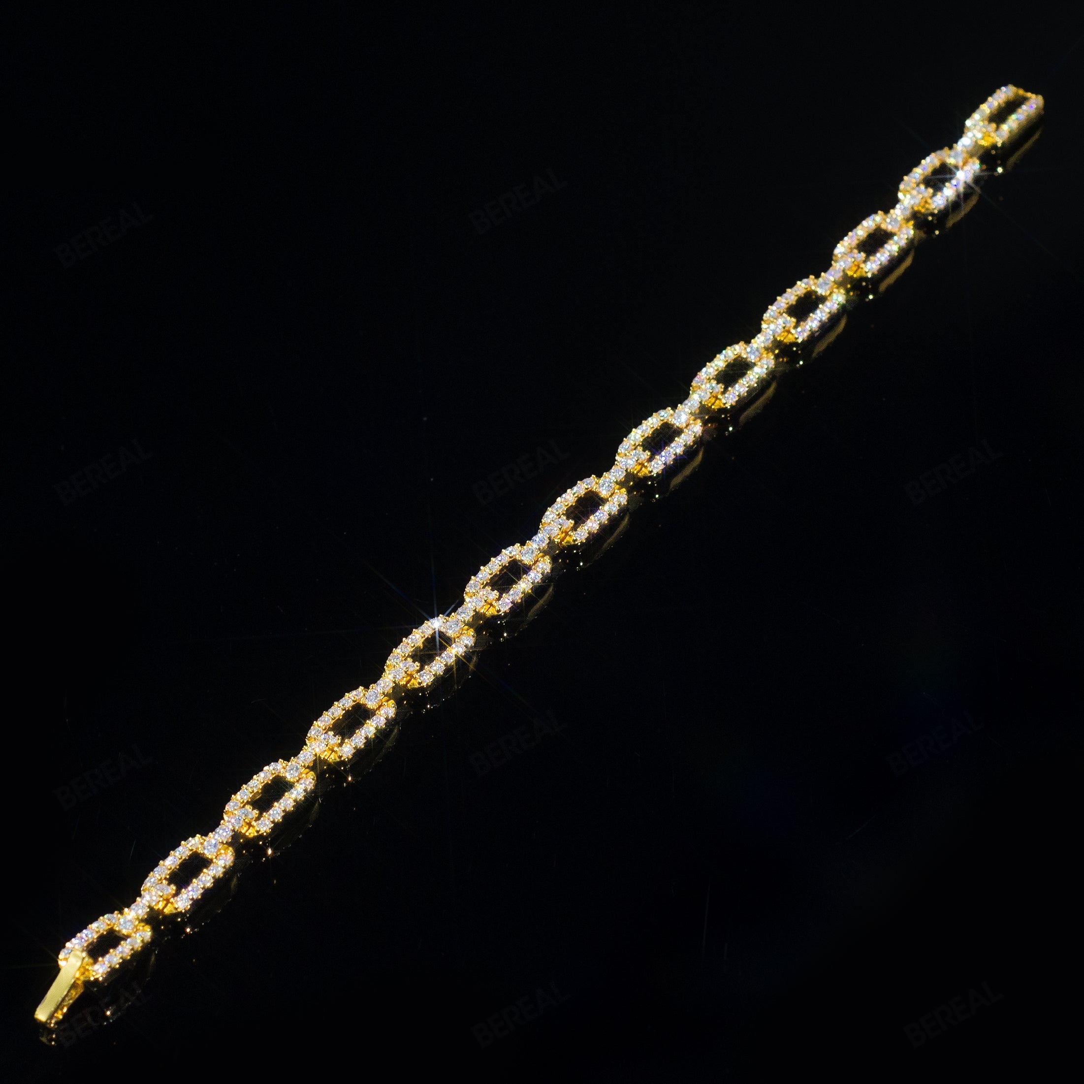 Custom 3MM VVS Moissanite Yellow Gold Square Link Bracelet Custom 925 Silver 10K/14K/18K Real Gold Diamond Rapper Jewelry